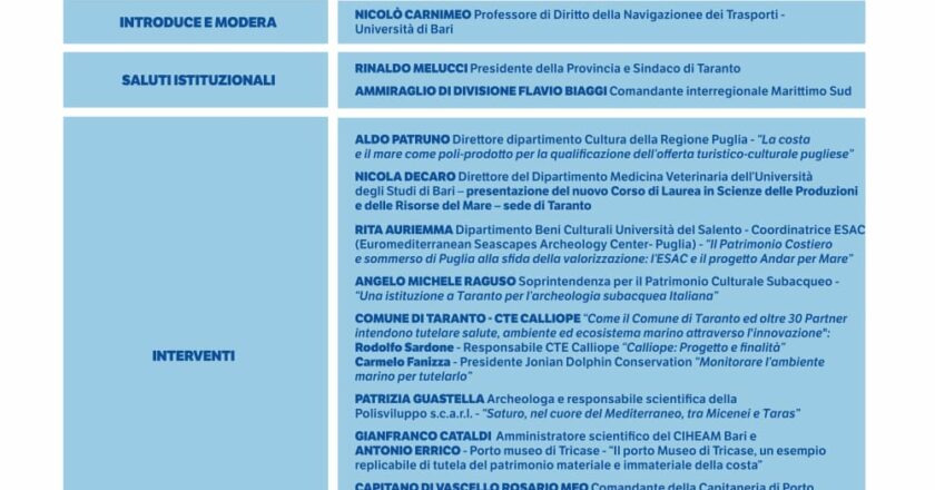 Blue economy, futuro sostenibile, tutela e valorizzazione delle coste: dal 24 febbraio se ne discute a Taranto
