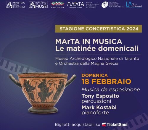 Il 18 febbraio “MArTA in MUSICA”, la storia della fondazione di Taranto e la “Musica da esposizione”  di Mark Kostaby e Tony Esposito